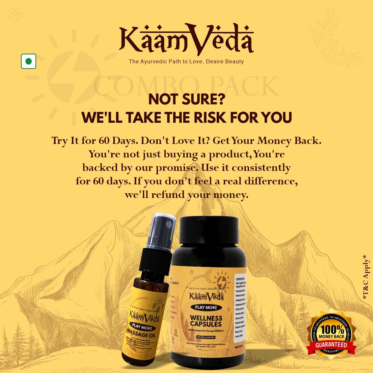 KaamVeda Wedding Nights Kit (Oil + Capsule + Shilajit for First - Night Confidence) - KaamVeda