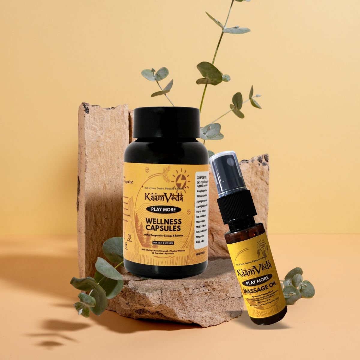 KaamVeda Wedding Nights Kit (Oil + Capsule + Shilajit for First - Night Confidence) - KaamVeda