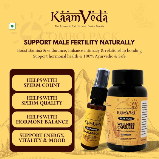 KaamVeda Wedding Nights Kit (Oil + Capsule + Shilajit for First - Night Confidence) - KaamVeda