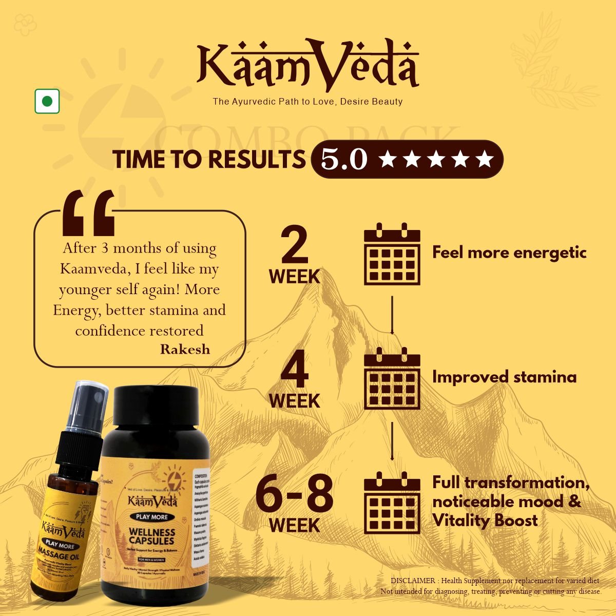 KaamVeda Wedding Nights Kit (Oil + Capsule + Shilajit for First - Night Confidence) - KaamVeda